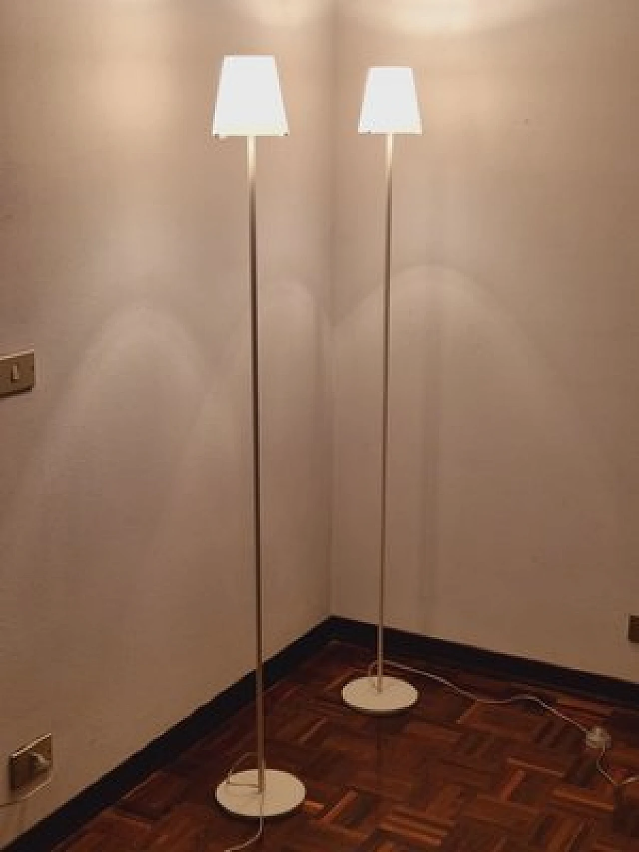 Pair of metal and glass floor lamps by Viabizuno, 2000s 2