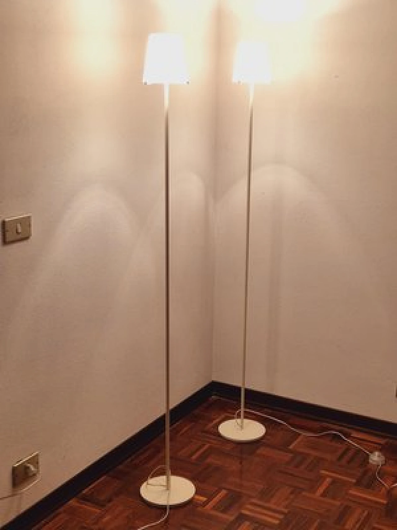 Pair of metal and glass floor lamps by Viabizuno, 2000s 3