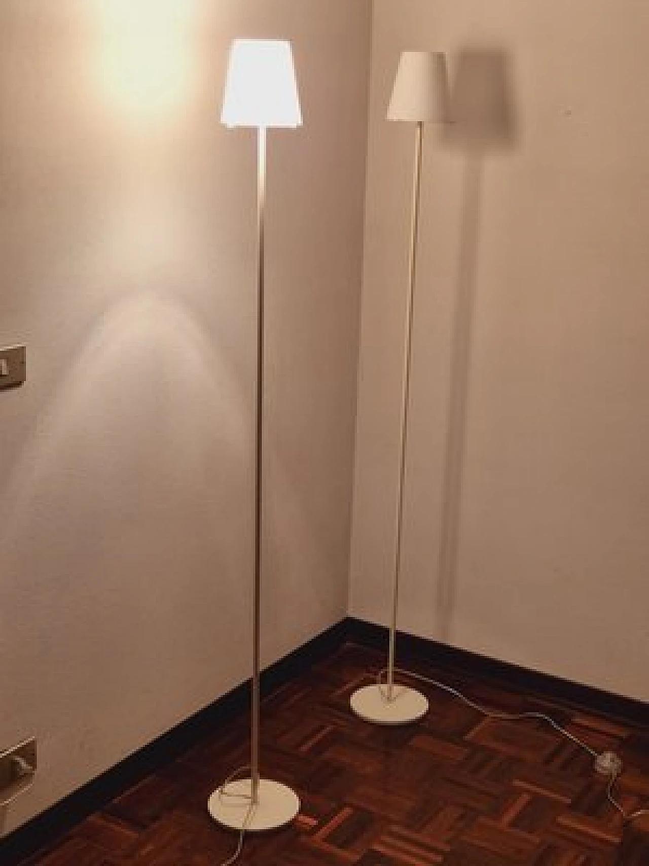 Pair of metal and glass floor lamps by Viabizuno, 2000s 4