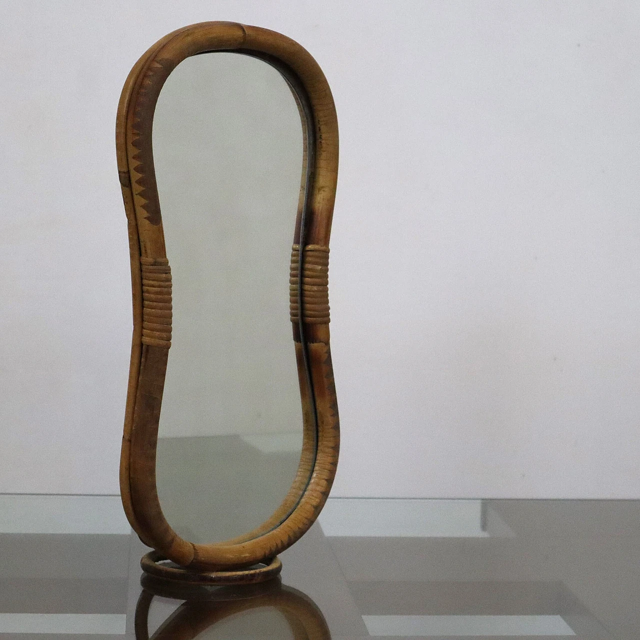 Bamboo self standing mirror, 1960s 6