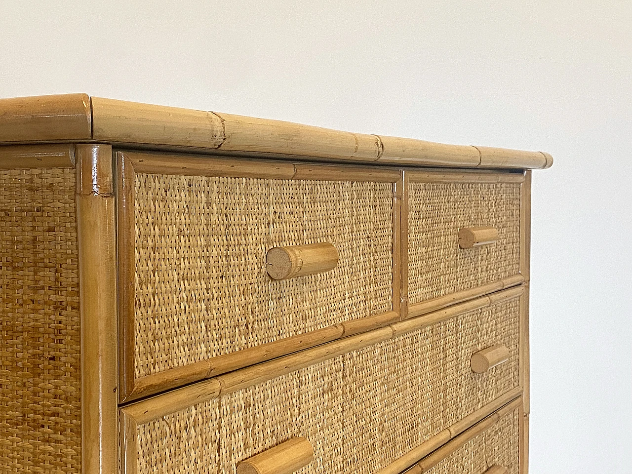 Wicker and bamboo chest of drawers, 1980s 1