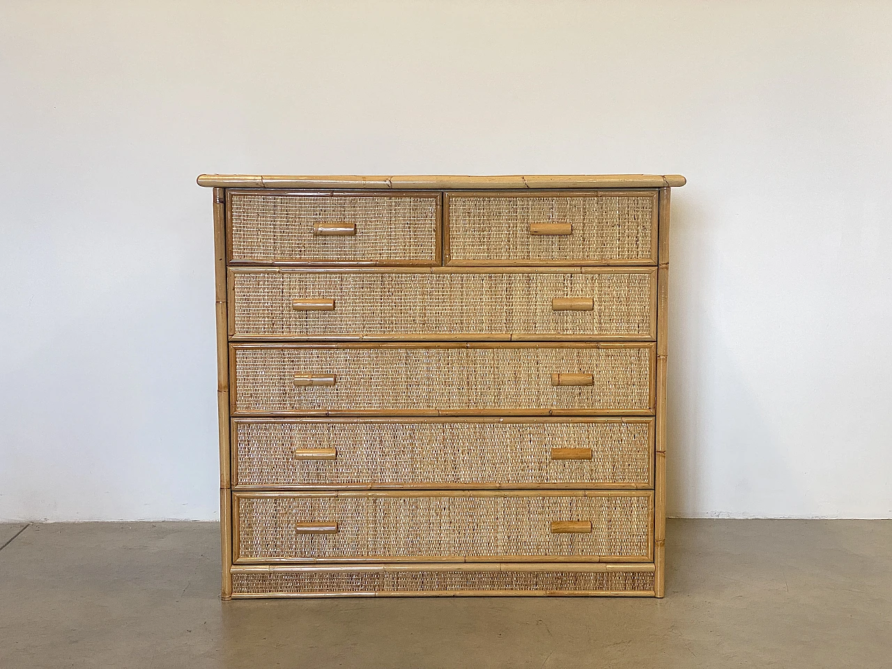 Wicker and bamboo chest of drawers, 1980s 3