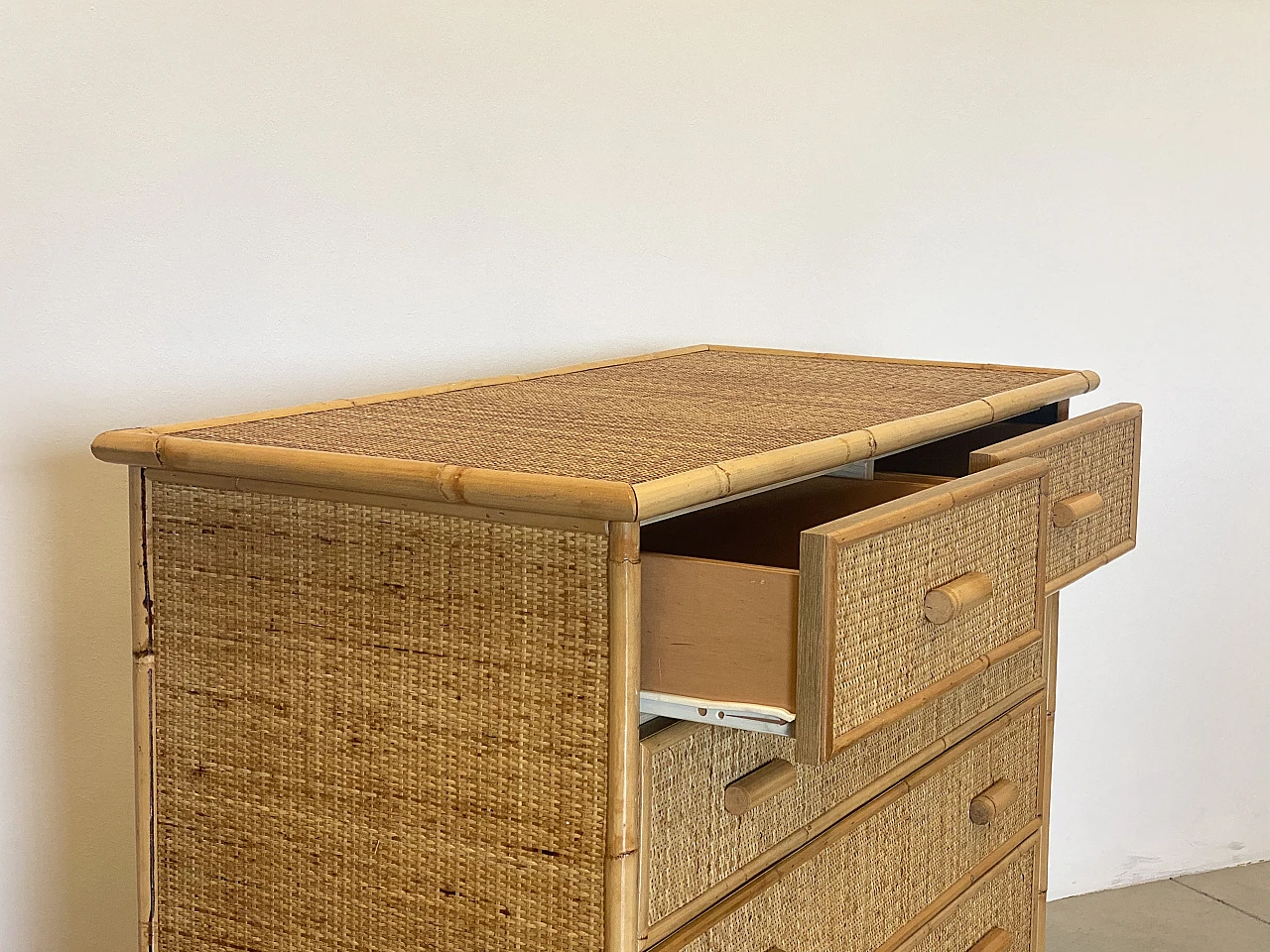 Wicker and bamboo chest of drawers, 1980s 4