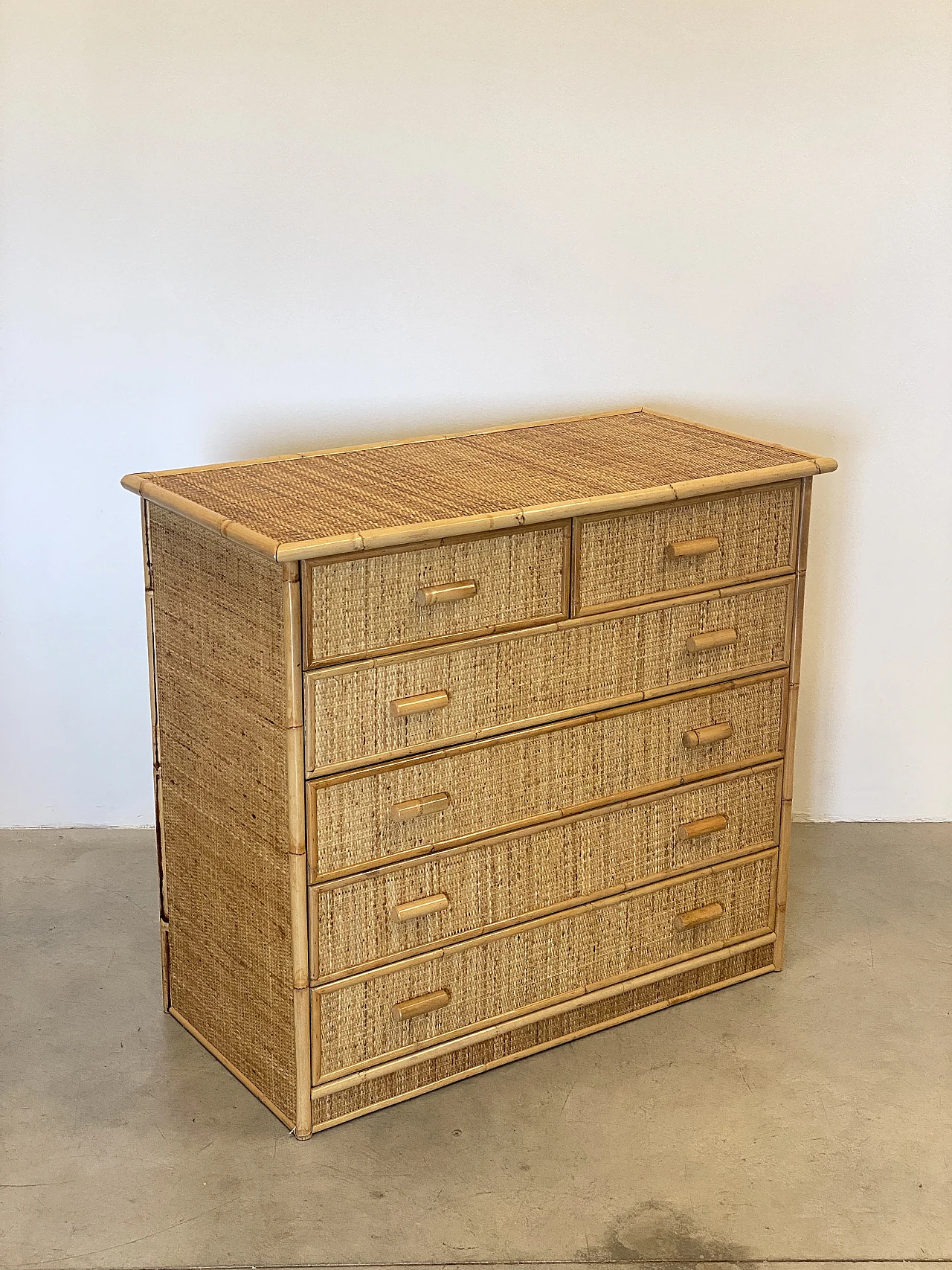 Wicker and bamboo chest of drawers, 1980s 5