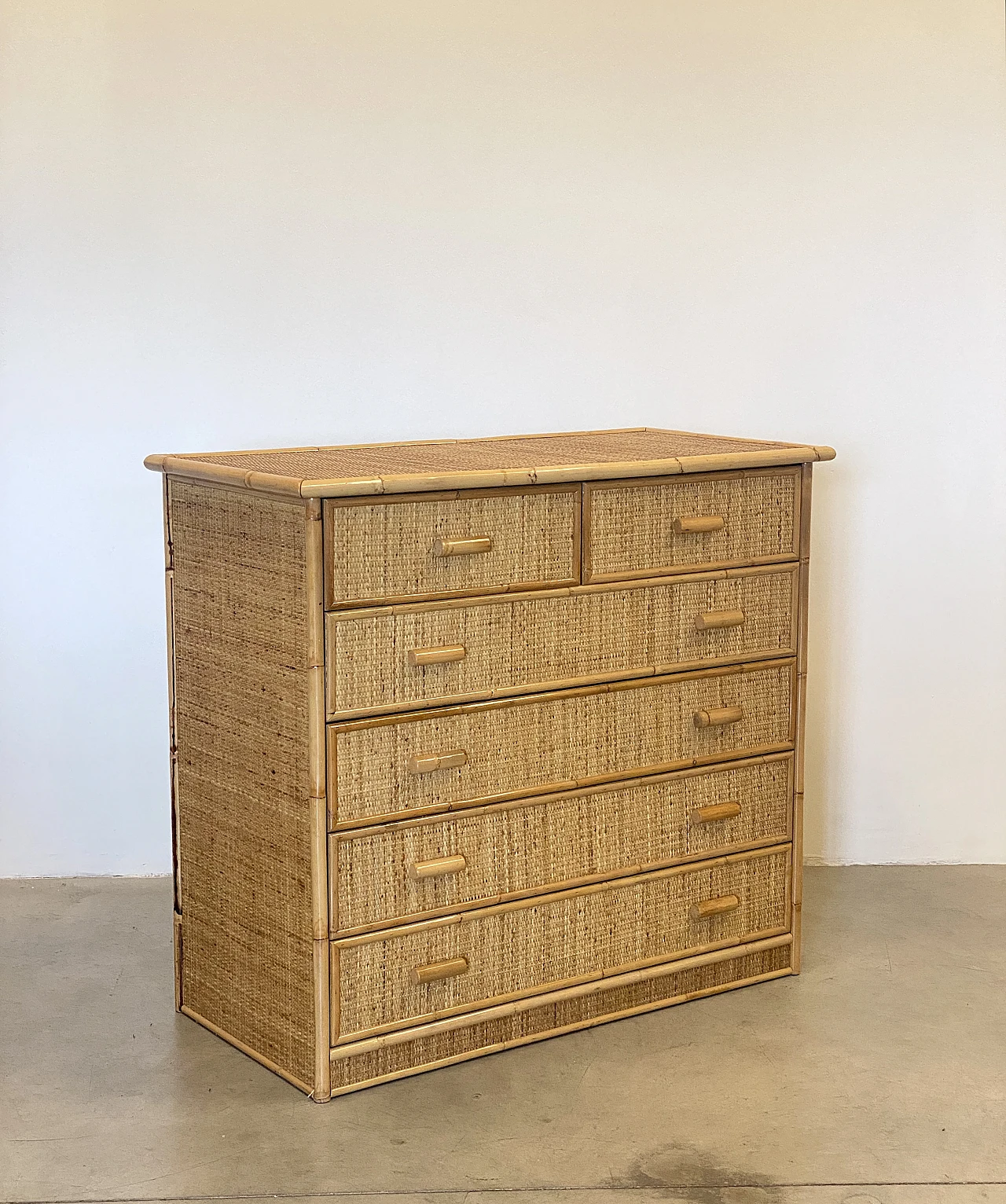 Wicker and bamboo chest of drawers, 1980s 6