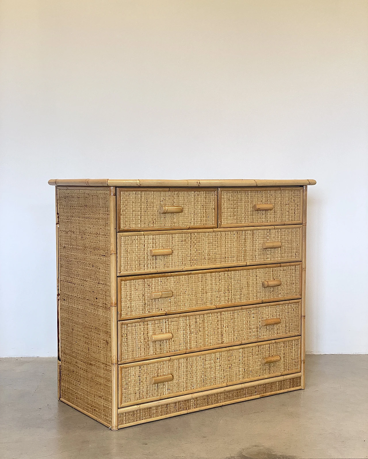 Wicker and bamboo chest of drawers, 1980s 7