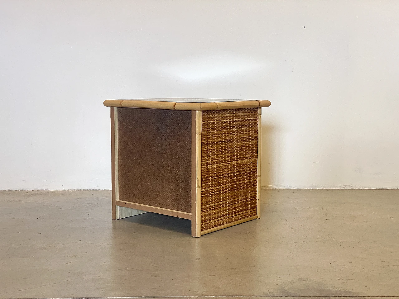 Pair of bedside tables in wicker and bamboo, 1980s 3