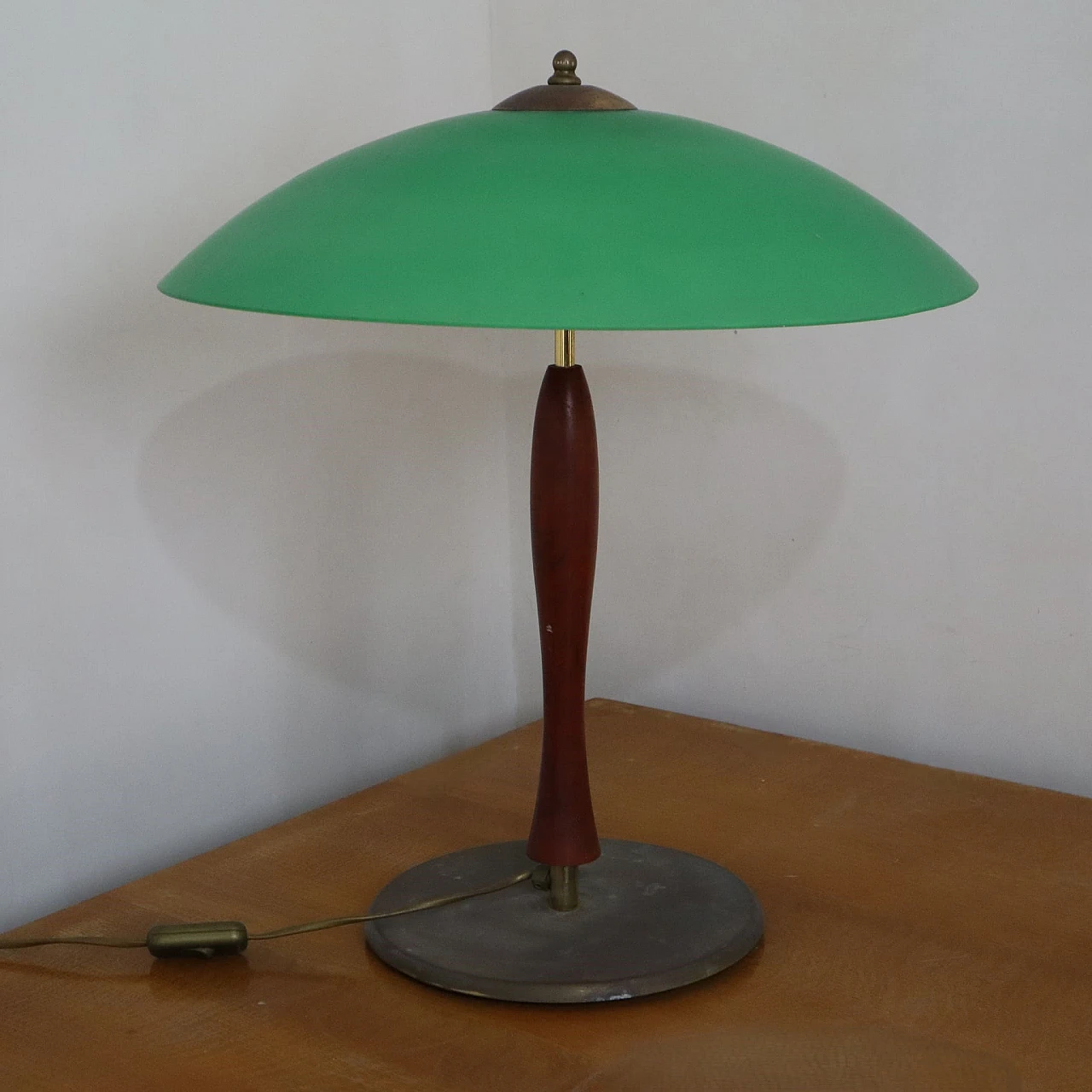 Cherry wood and brass table lamp, 2000s 5