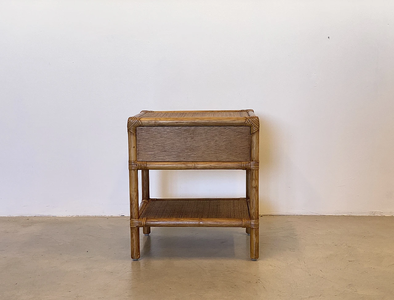 Pair of bedside tables in wicker and bamboo, 1970s 9