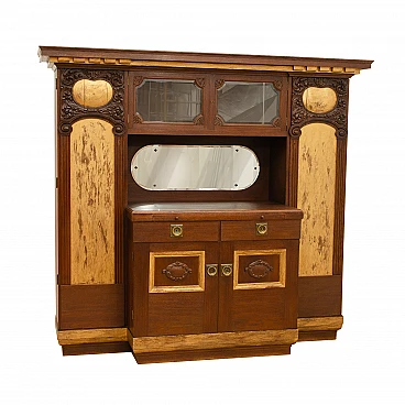 Credenza Art Nouveau austro-ungherese in rovere e ottone, anni '10