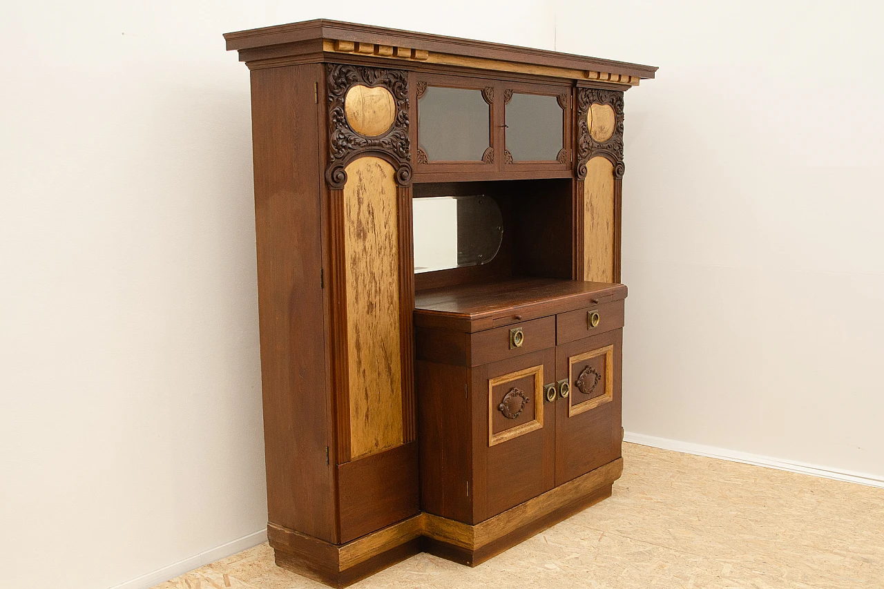 Credenza Art Nouveau austro-ungherese in rovere e ottone, anni '10 2