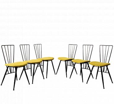 6 Metal and yellow fabric chairs, 1950s