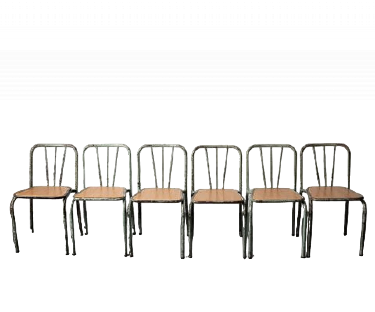 6 Industrial metal and wood chairs, 1960s 13