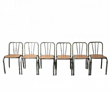 6 Industrial metal and wood chairs, 1960s