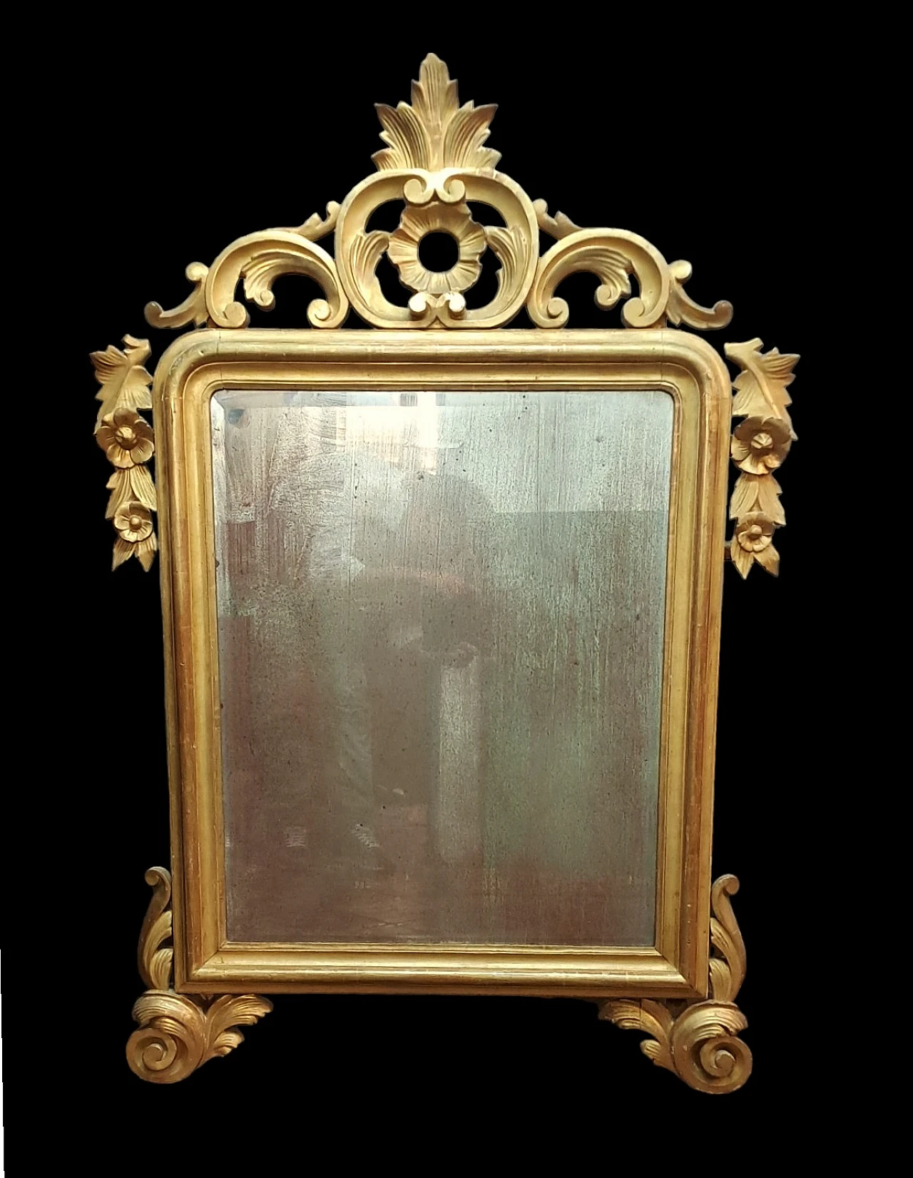 Mirror with rectangular gilded wooden frame, 19th century 2