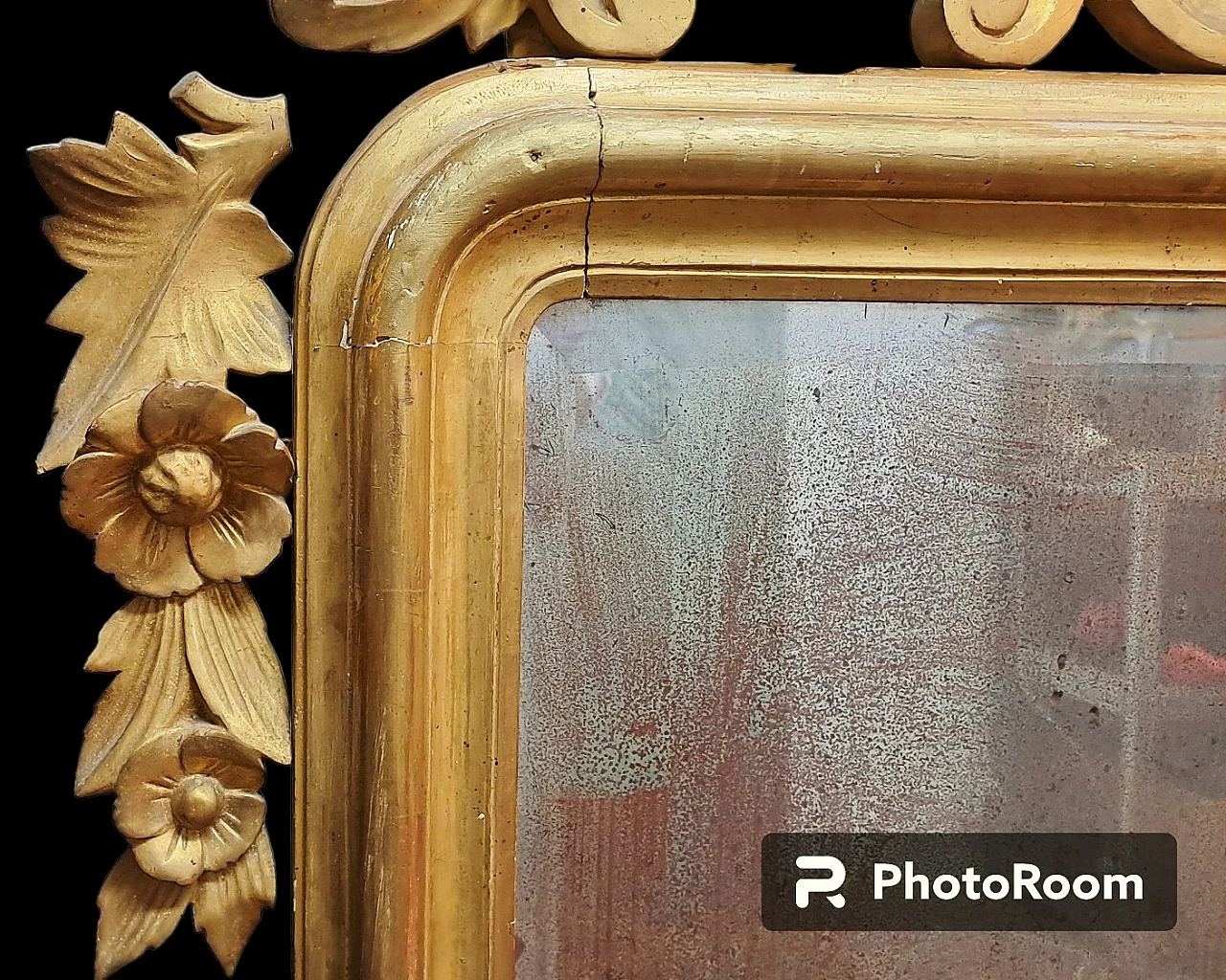 Mirror with rectangular gilded wooden frame, 19th century 6