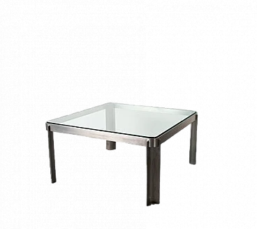T113 coffee table in aluminium and glass by Tecno, 1970s