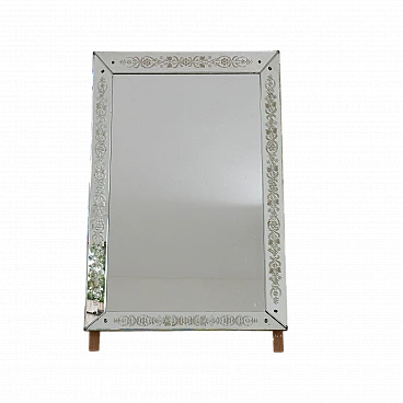 Venetian worked and engraved glass mirror, 1940s