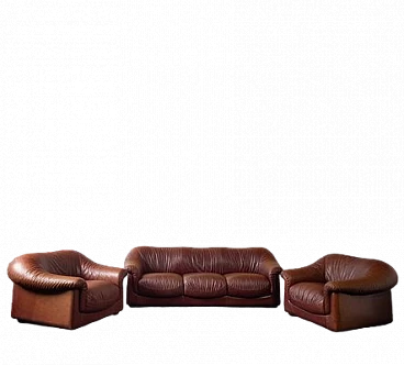 Leather sofa and pair of armchairs, 1970s