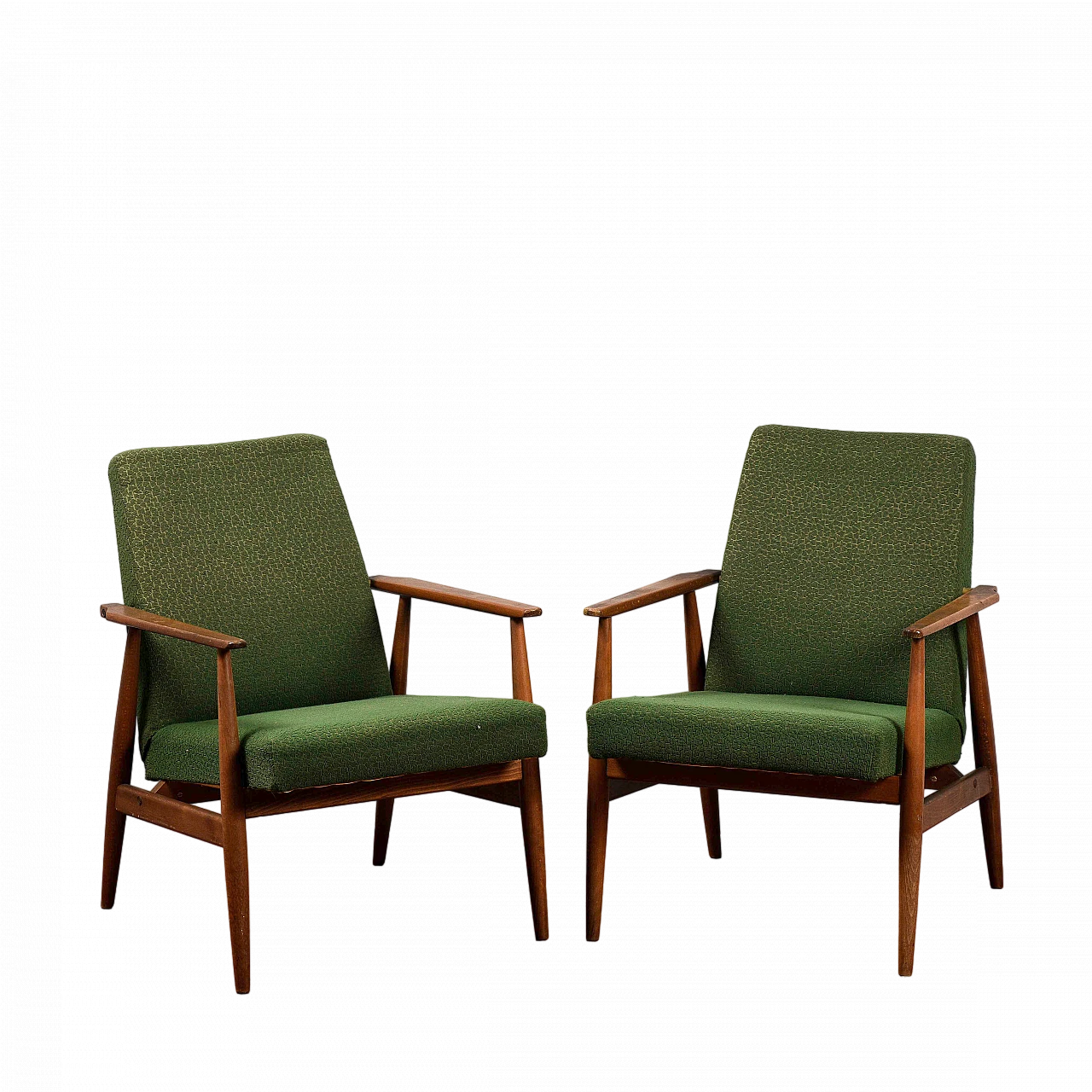 Pair of wood and green fabric armchairs in the style of Grete Jalk 11