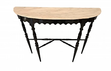 Consolle in faggio nero laccato e piano in marmo rosa, anni '50