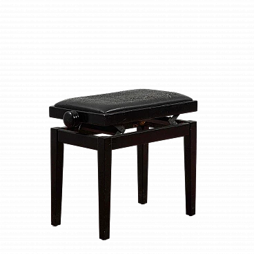 Lacquered wood and leather adjustable piano stool, 1990s