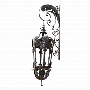 Wrought iron wall lantern, early 20th century