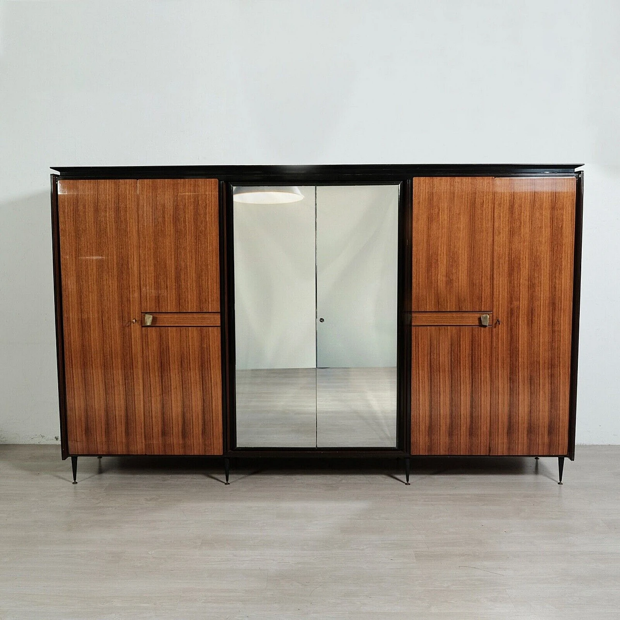 Wood six-door wardrobe with central mirror, 1950s 1