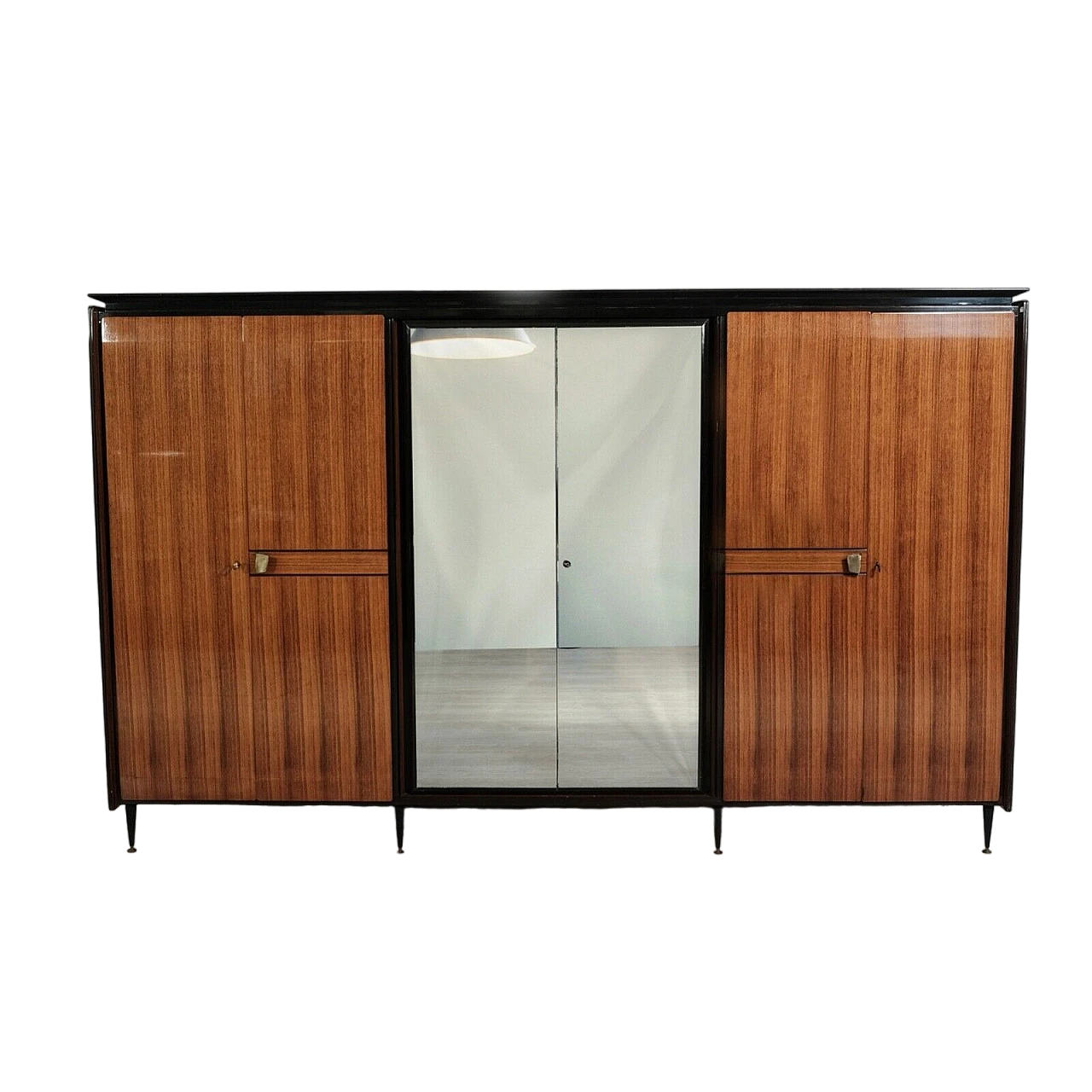 Wood six-door wardrobe with central mirror, 1950s 2