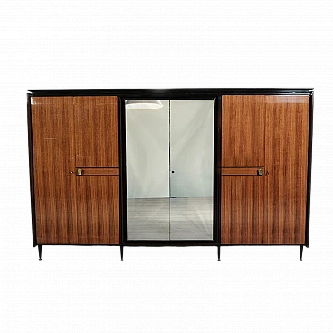 Wood six-door wardrobe with central mirror, 1950s