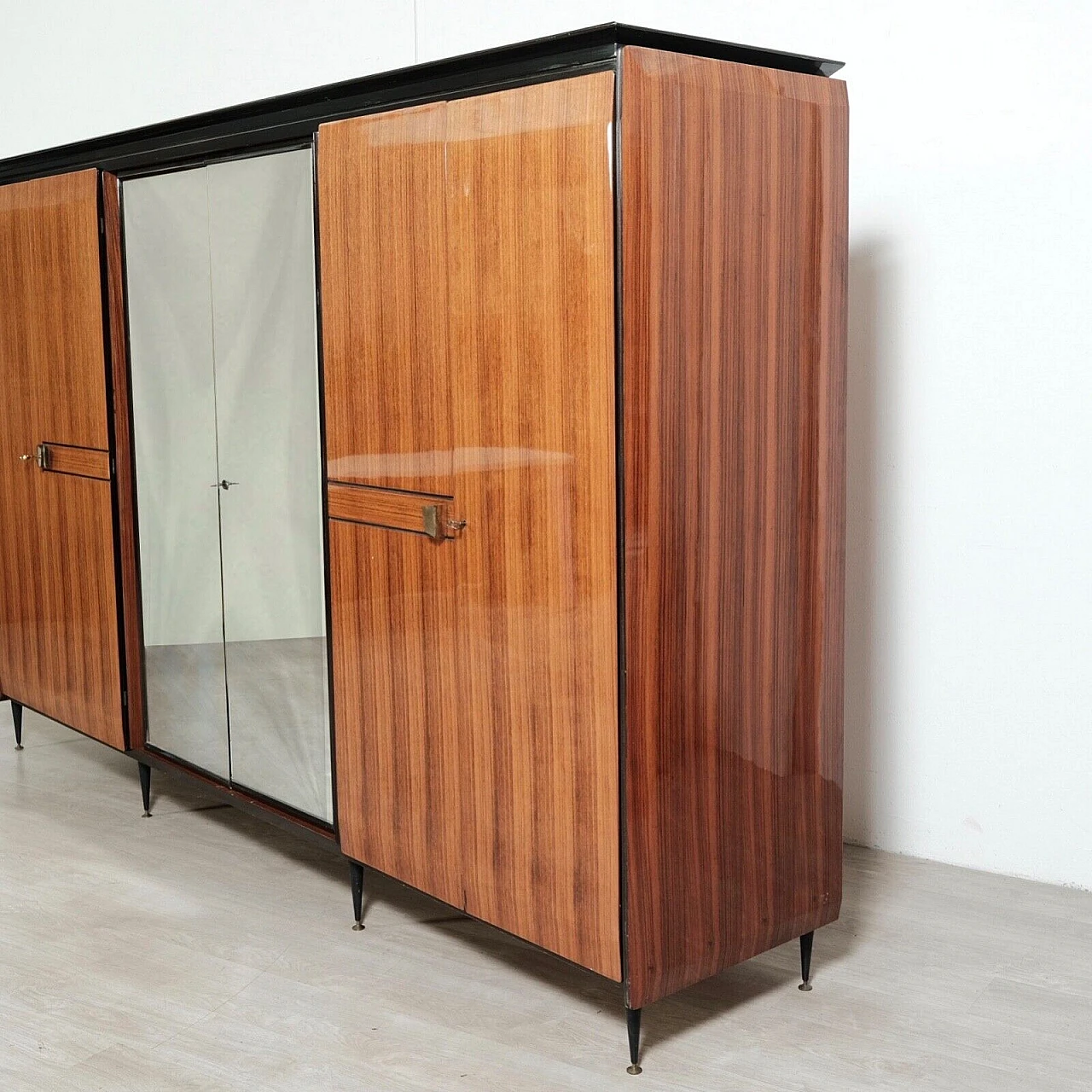 Wood six-door wardrobe with central mirror, 1950s 4