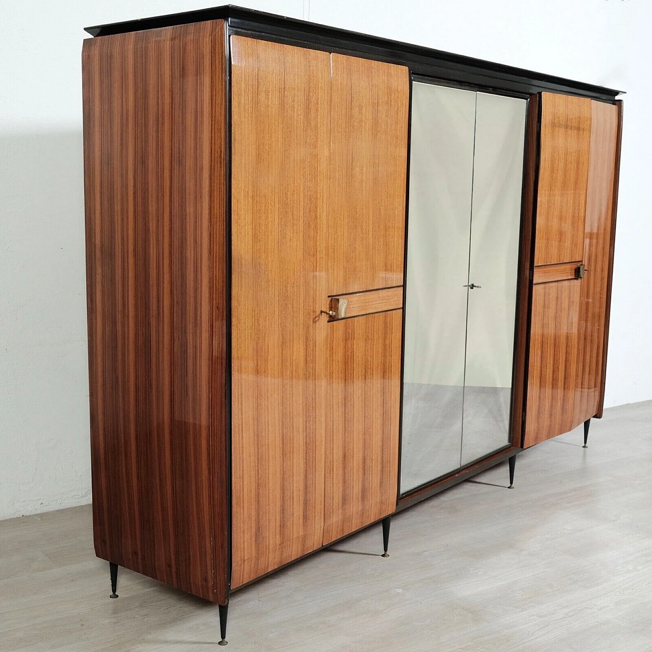 Wood six-door wardrobe with central mirror, 1950s 5