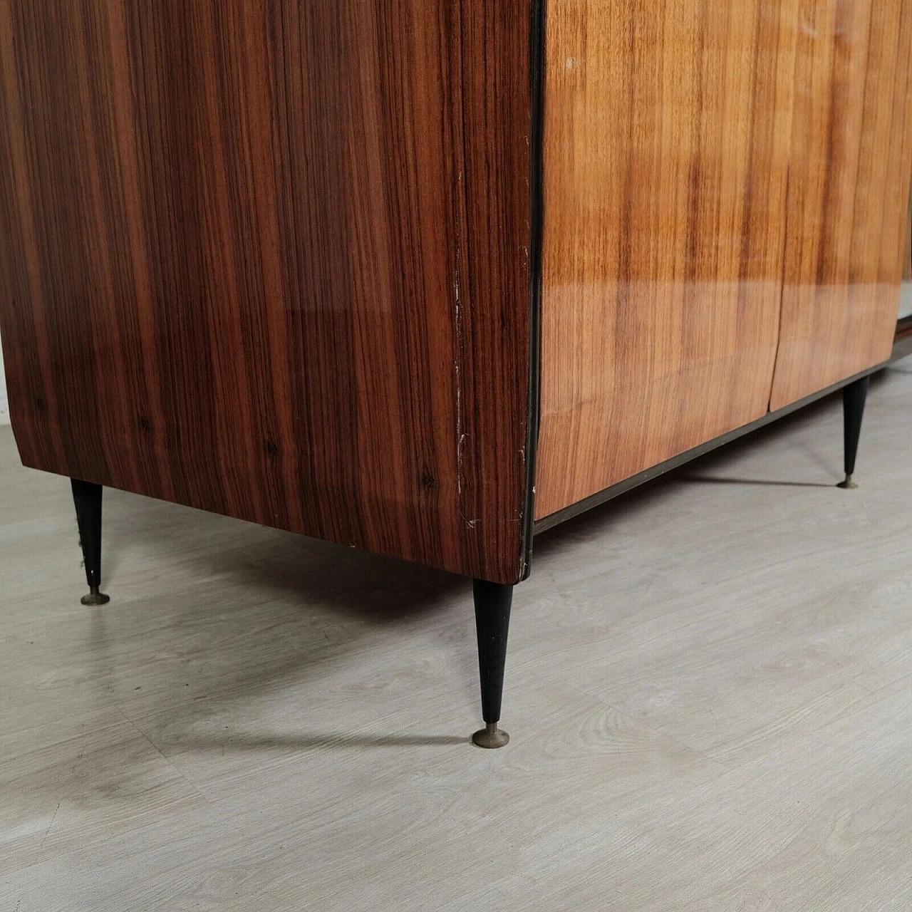 Wood six-door wardrobe with central mirror, 1950s 13