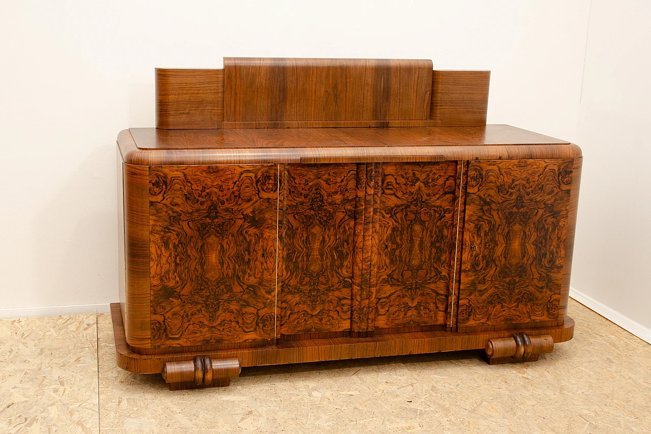 Credenza Art Deco in legno massello impiallacciato in noce, anni '30 2