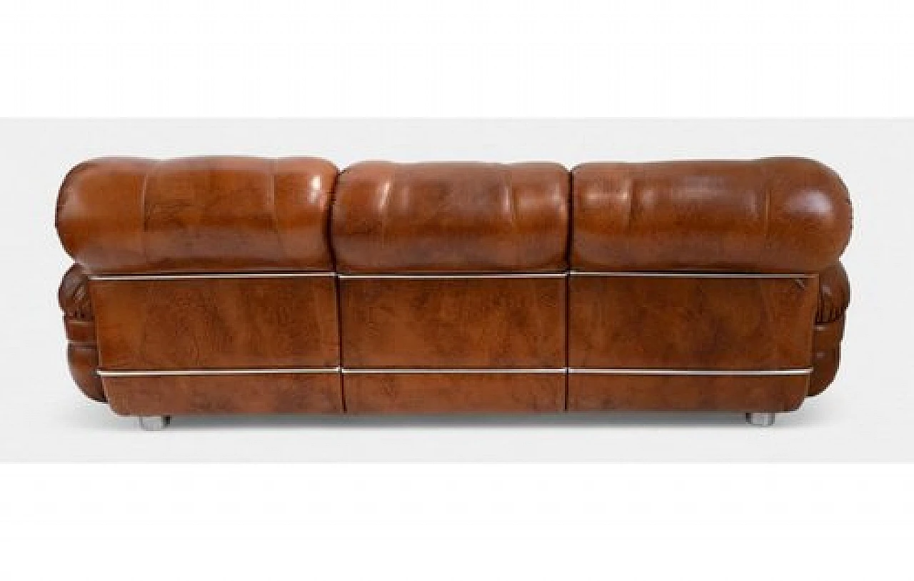 Three-seater sofa in brown leather, 1970s 5