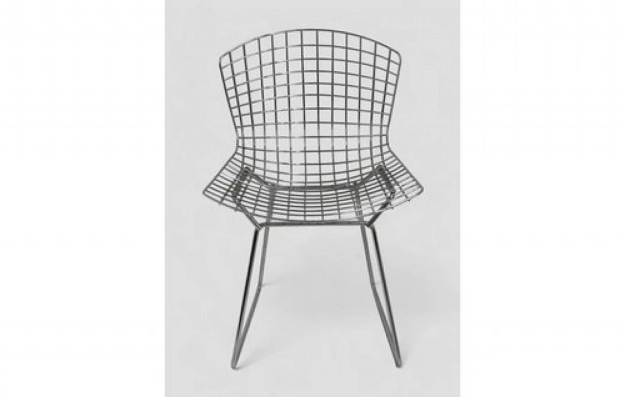 4 Steel & metal chairs with leather cushions by H. Bertoia, 1970s 7