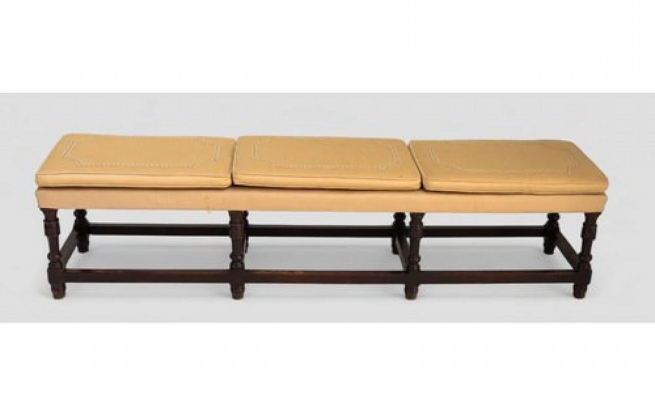 Three-seater bench in wood upholstered with yellow fabric, 1970s 3