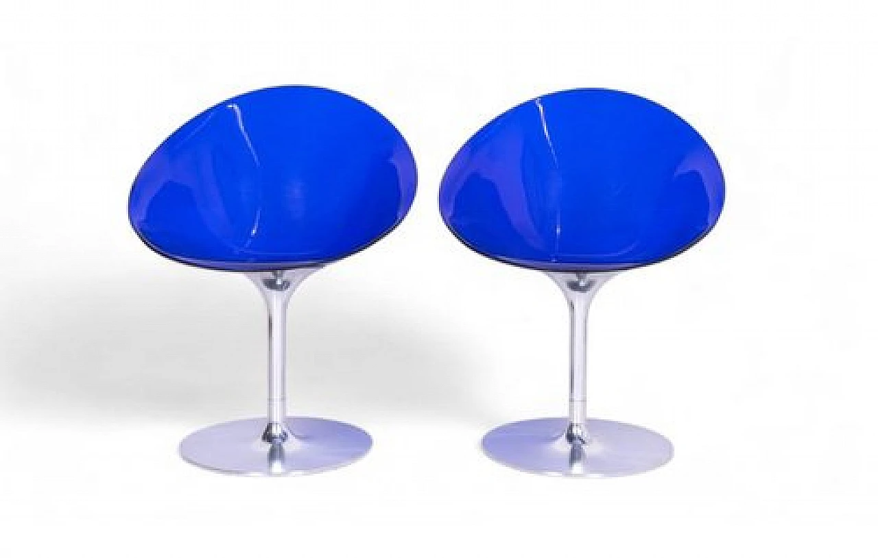 Coppia di Sedie Eros blu girevoli di P. Starck per Kartell, anni '90 1