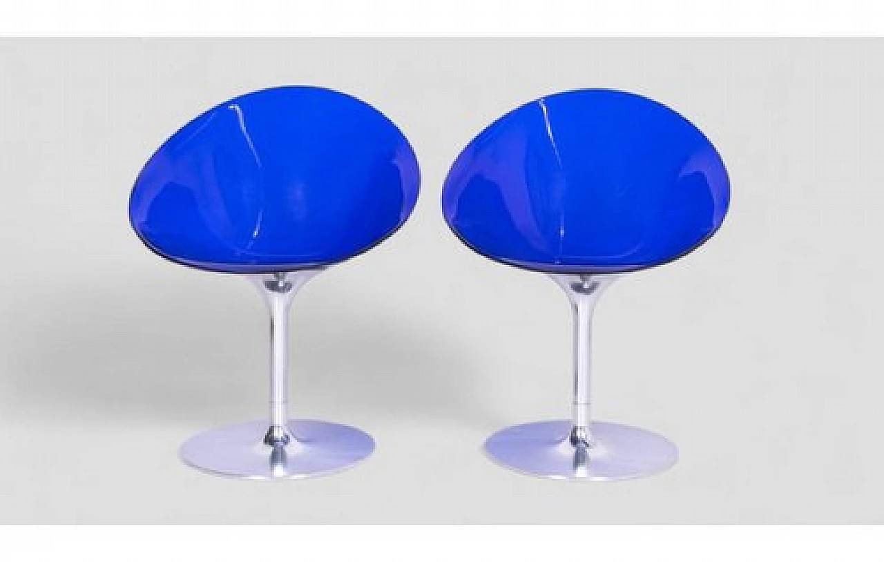 Coppia di Sedie Eros blu girevoli di P. Starck per Kartell, anni '90 2