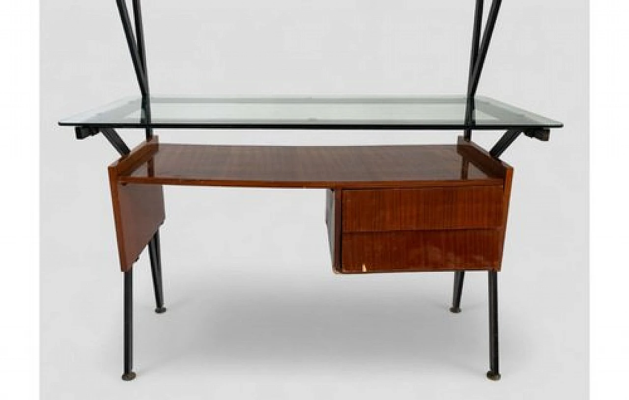 Rosewood and glass desk with drawers & bookcase, 1970s 6