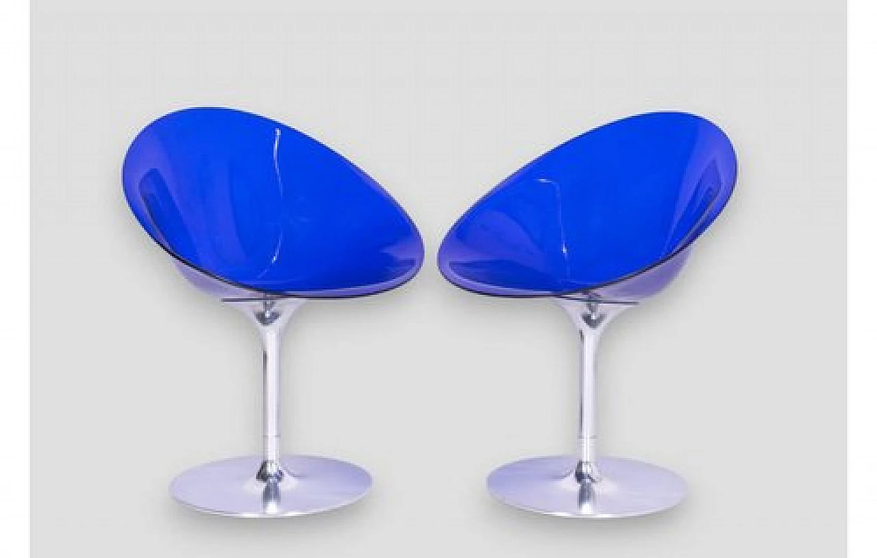 Coppia di Sedie Eros blu girevoli di P. Starck per Kartell, anni '90 3