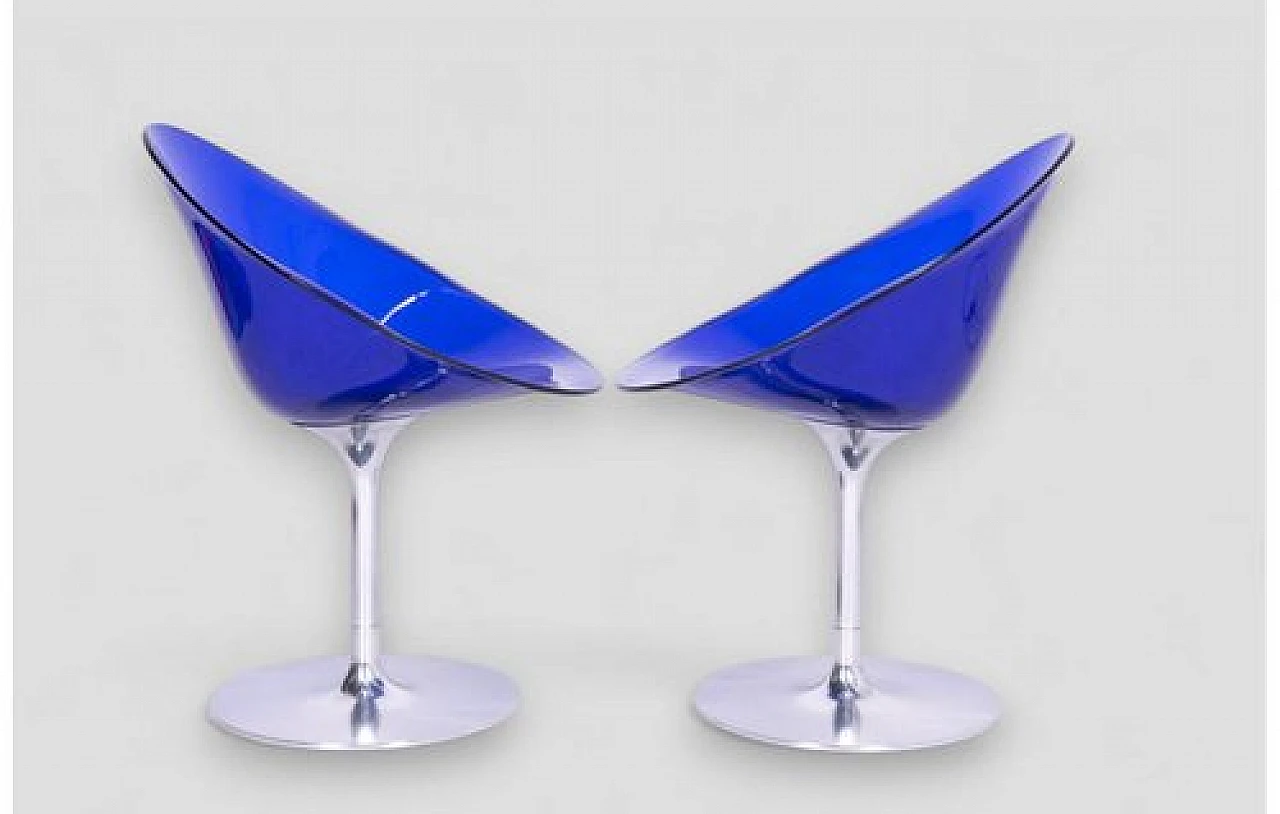 Coppia di Sedie Eros blu girevoli di P. Starck per Kartell, anni '90 4