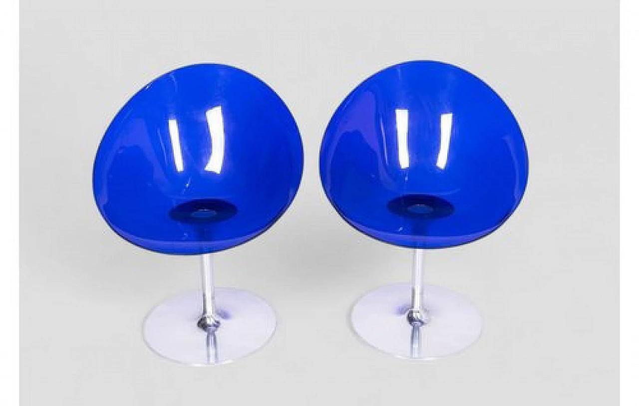 Coppia di Sedie Eros blu girevoli di P. Starck per Kartell, anni '90 6