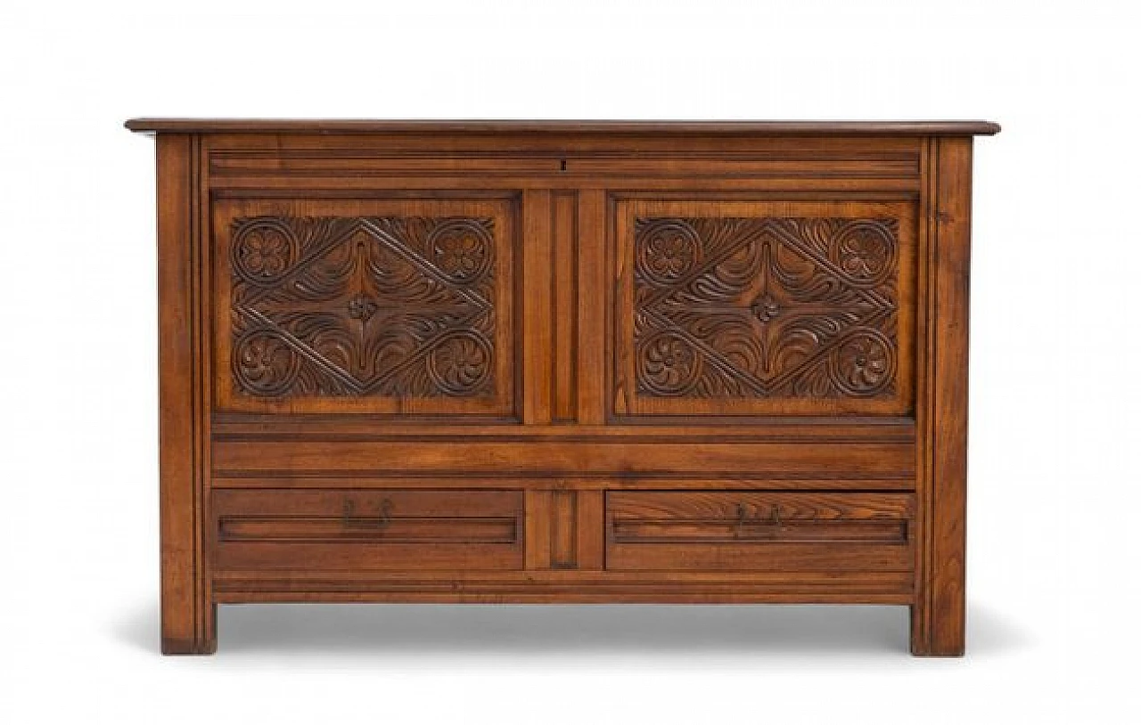 Wooden chest with carvings and two drawers, 1950s 1