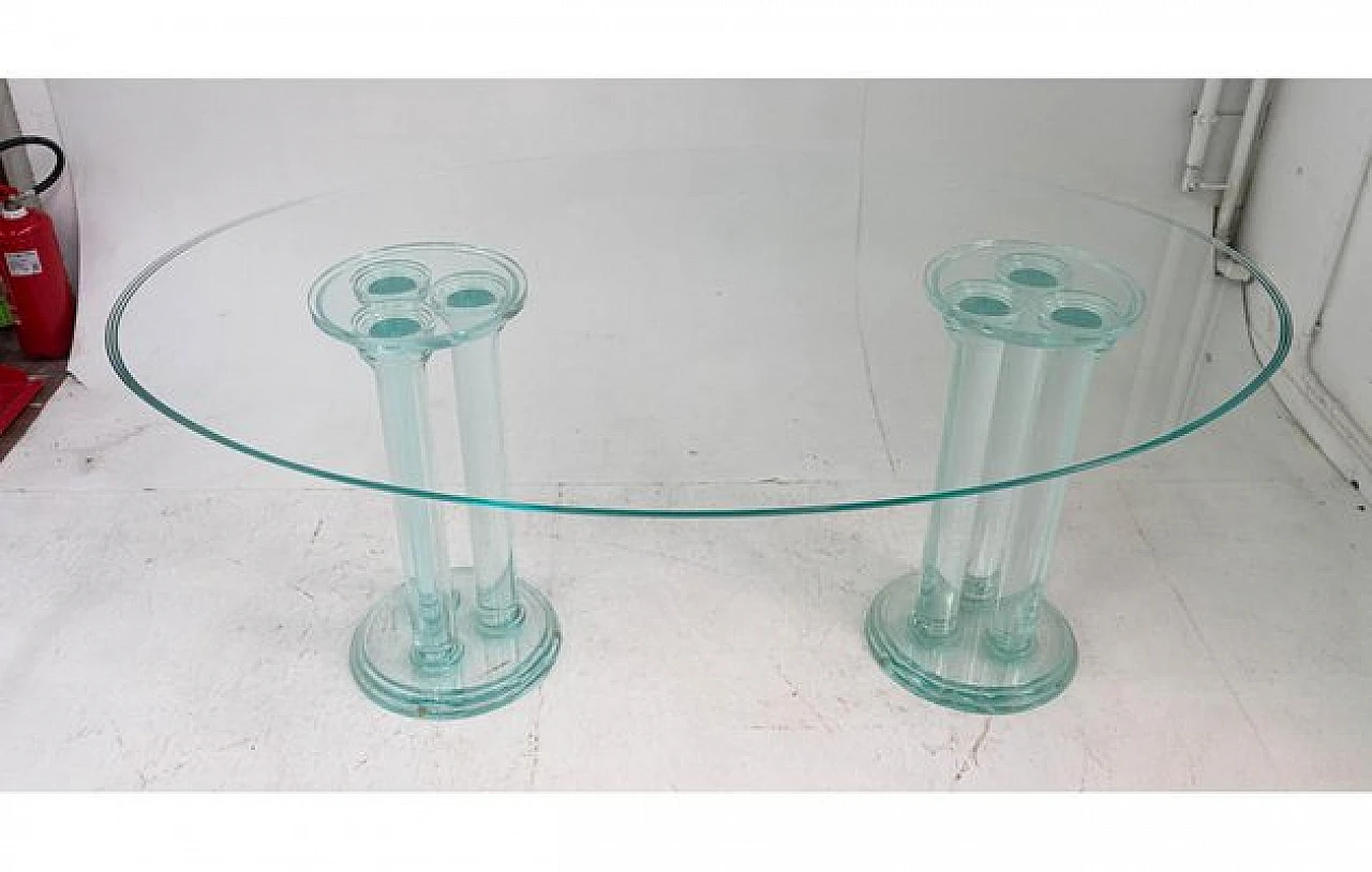 Oval glass dining table with acrylic glass column legs, 1970s 3