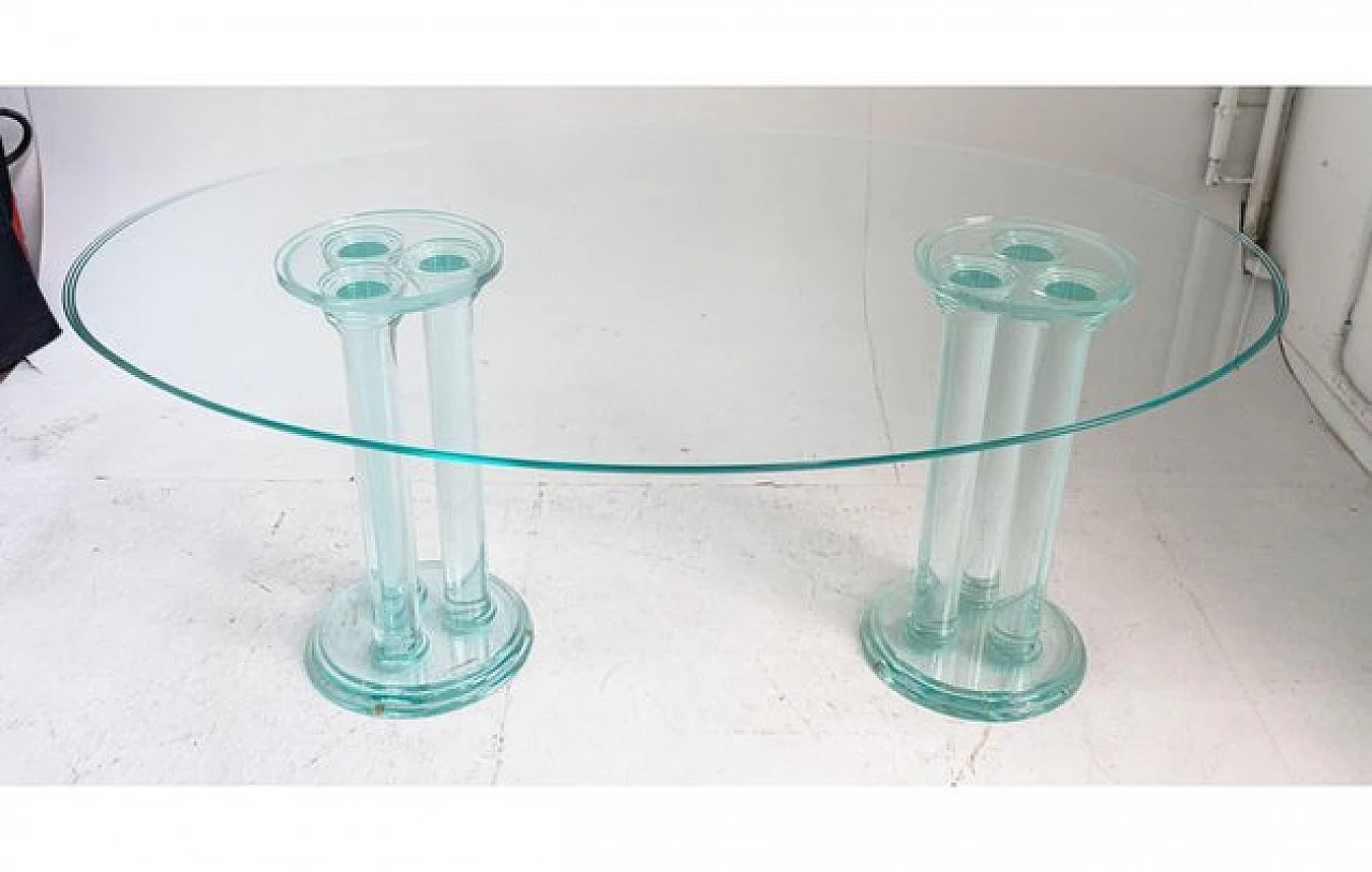 Oval glass dining table with acrylic glass column legs, 1970s 5