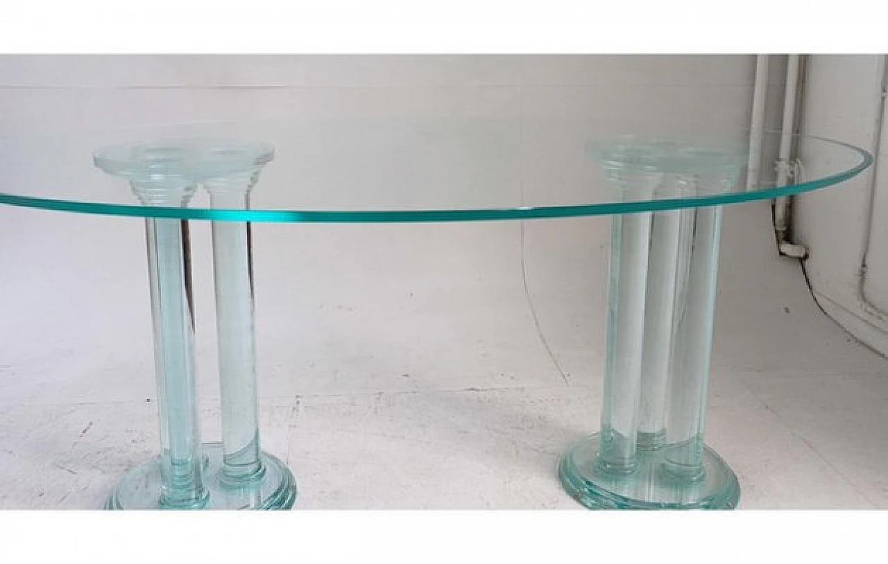 Oval glass dining table with acrylic glass column legs, 1970s 6