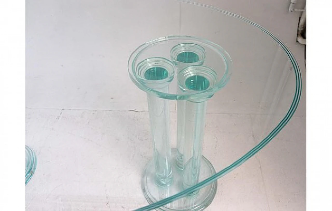 Oval glass dining table with acrylic glass column legs, 1970s 7