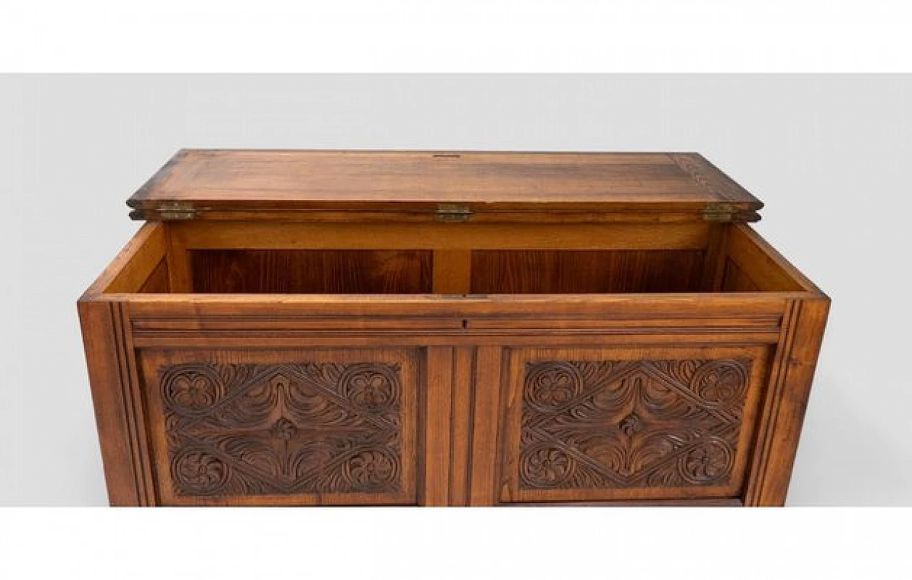 Wooden chest with carvings and two drawers, 1950s 8