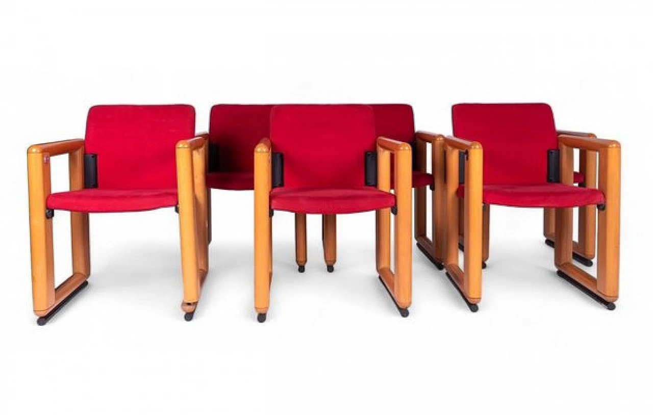 6 Roota armchairs in red by F. Buzzati & E. Rocchi for Deko, 1970s 1